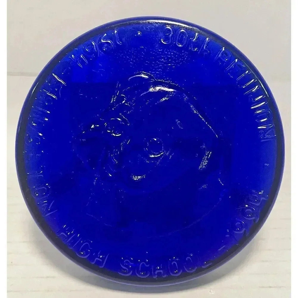 Cobalt Blue Glass 3.5”x .75”Paperweight Bridgeton‎ HS Class of 1964 30th Reunion
